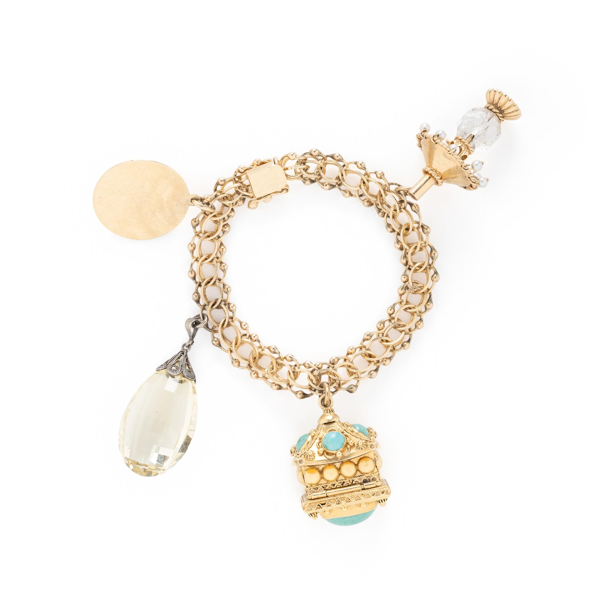 YELLOW GOLD AND MULTIGEM CHARM BRACELET