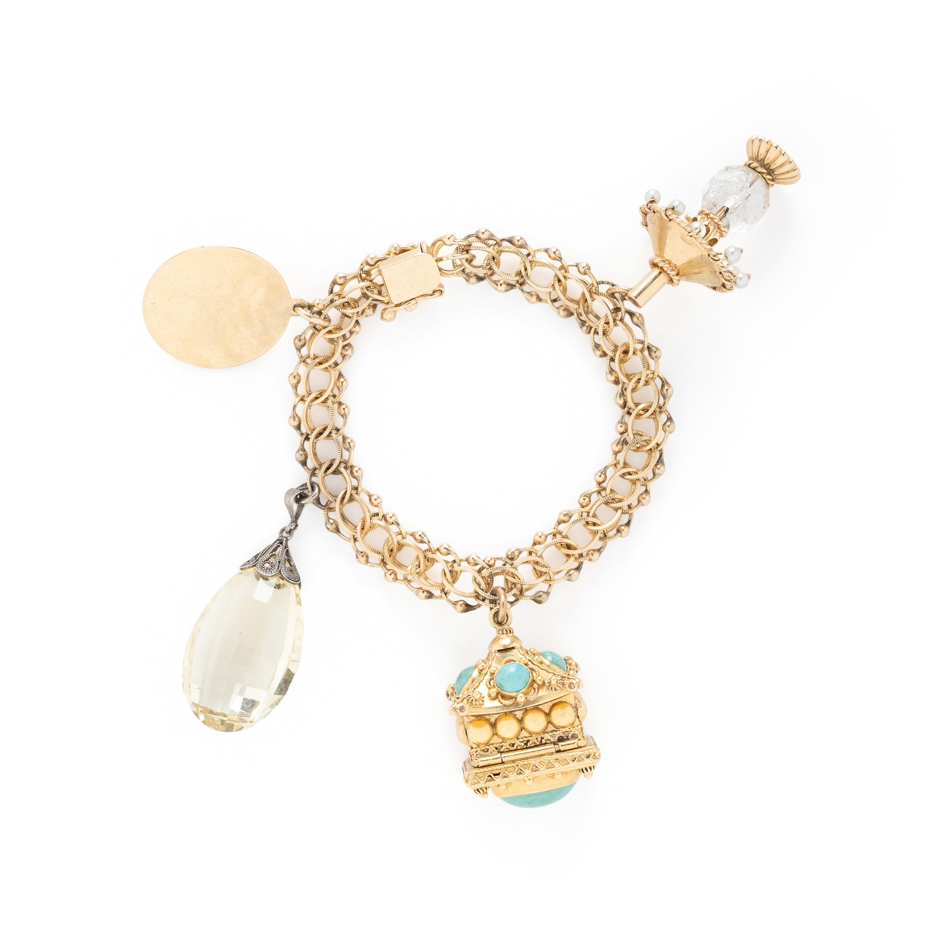 YELLOW GOLD AND MULTIGEM CHARM BRACELET