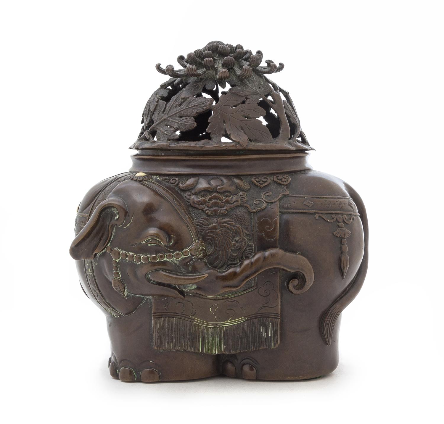 A Bronze Elephant-Form Censer Height 7 1/2 inches. — MARKED SEIKOKU, MEIJI PERIOD