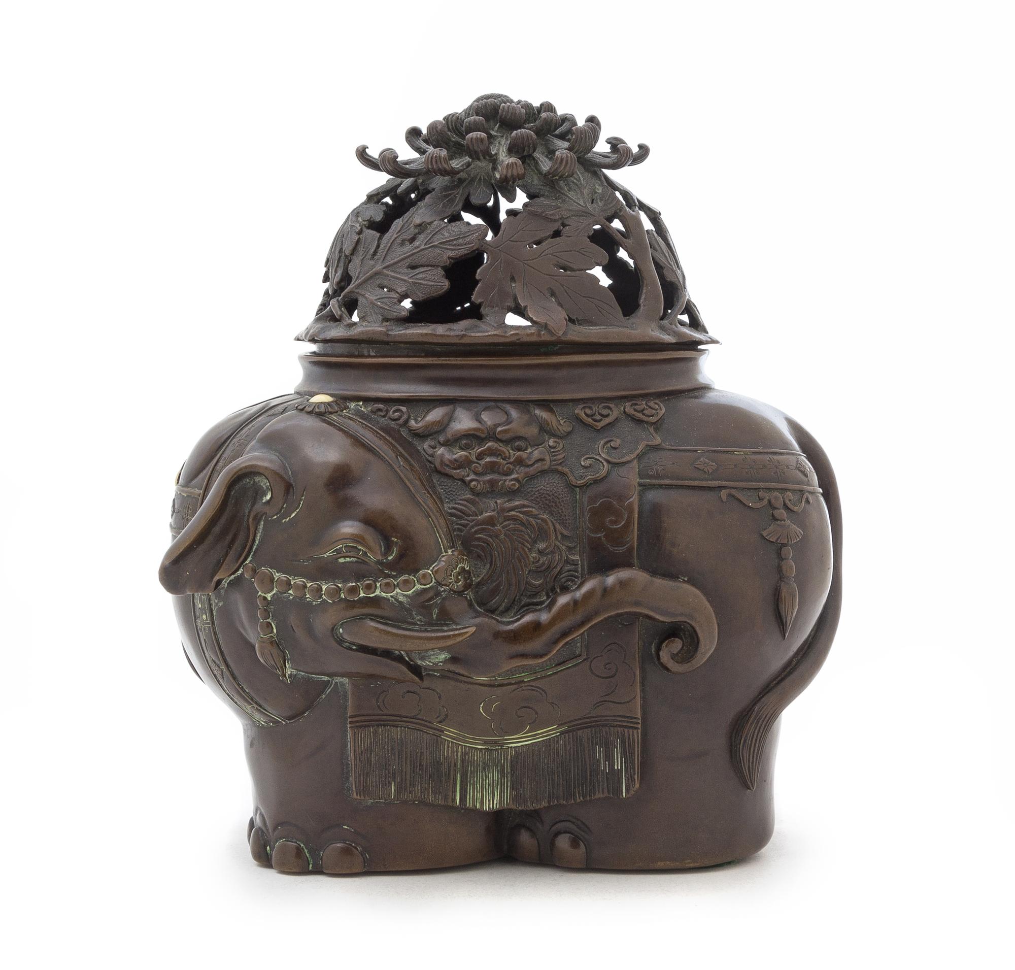A Bronze Elephant-Form Censer Height 7 1/2 inches. — MARKED SEIKOKU, MEIJI PERIOD