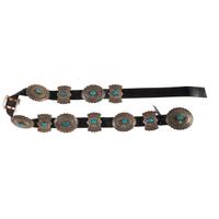 Navajo Stamped Sterling and Turquoise Concha Belt