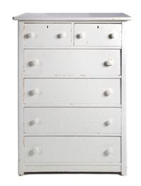 A Group of White Painted Dressers Height of larger 48 1/2 inches x width 34 inches x depth 19 1/4 inches.