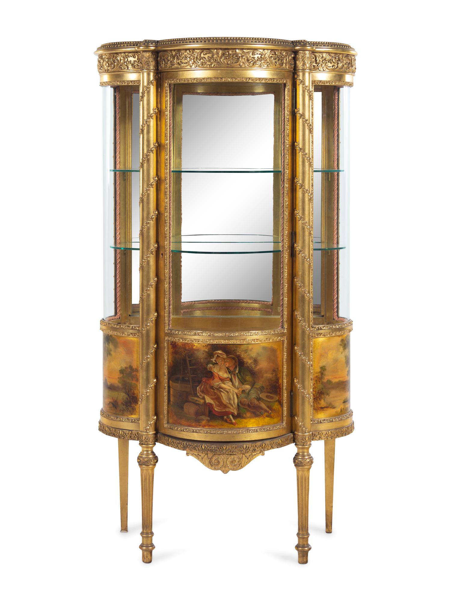 A Louis XV Style Giltwood and Vernis Martin Vitrine Cabinet