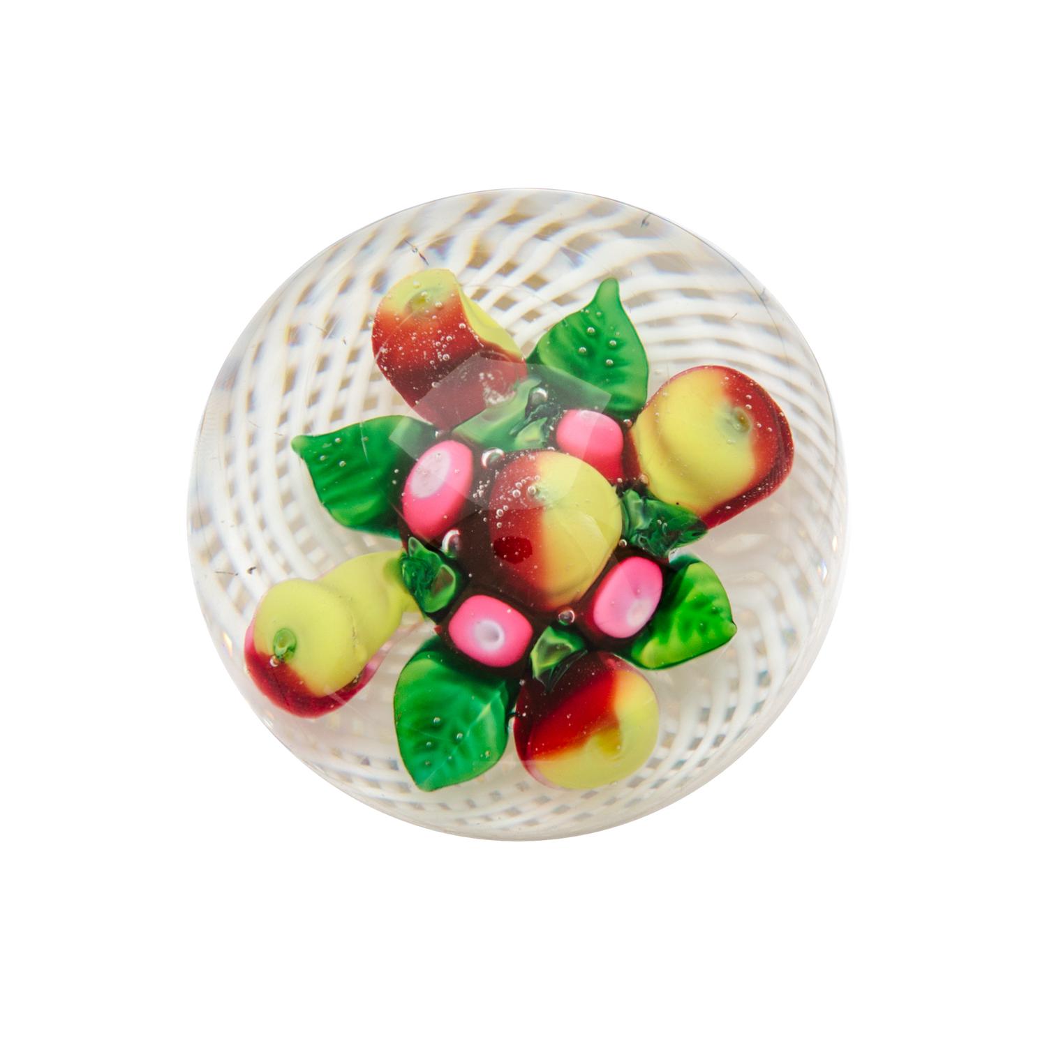 An Antique Sandwich Fruit in Basket Miniature Paperweight Diameter 2 3/8 inches
