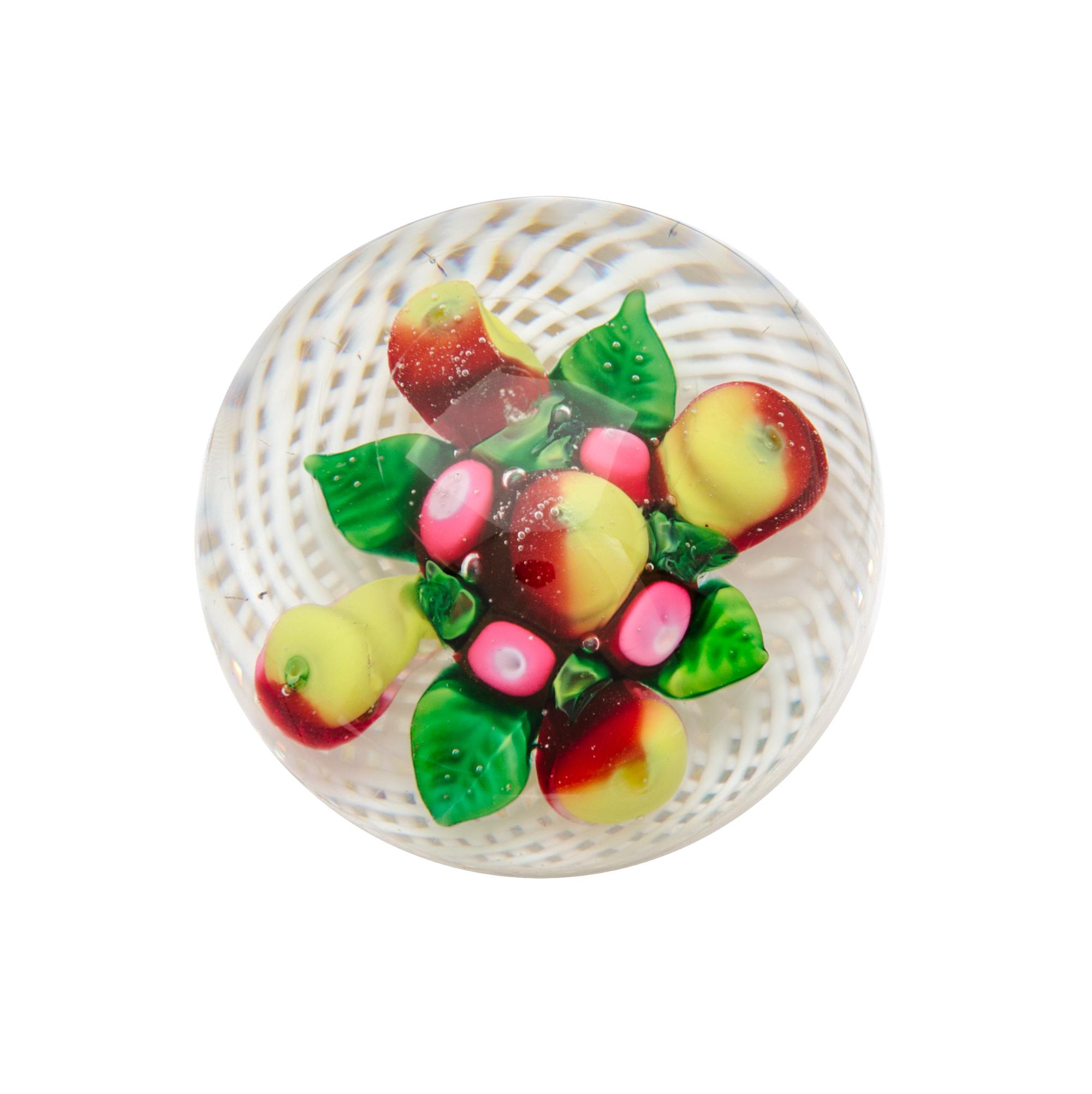 An Antique Sandwich Fruit in Basket Miniature Paperweight Diameter 2 3/8 inches