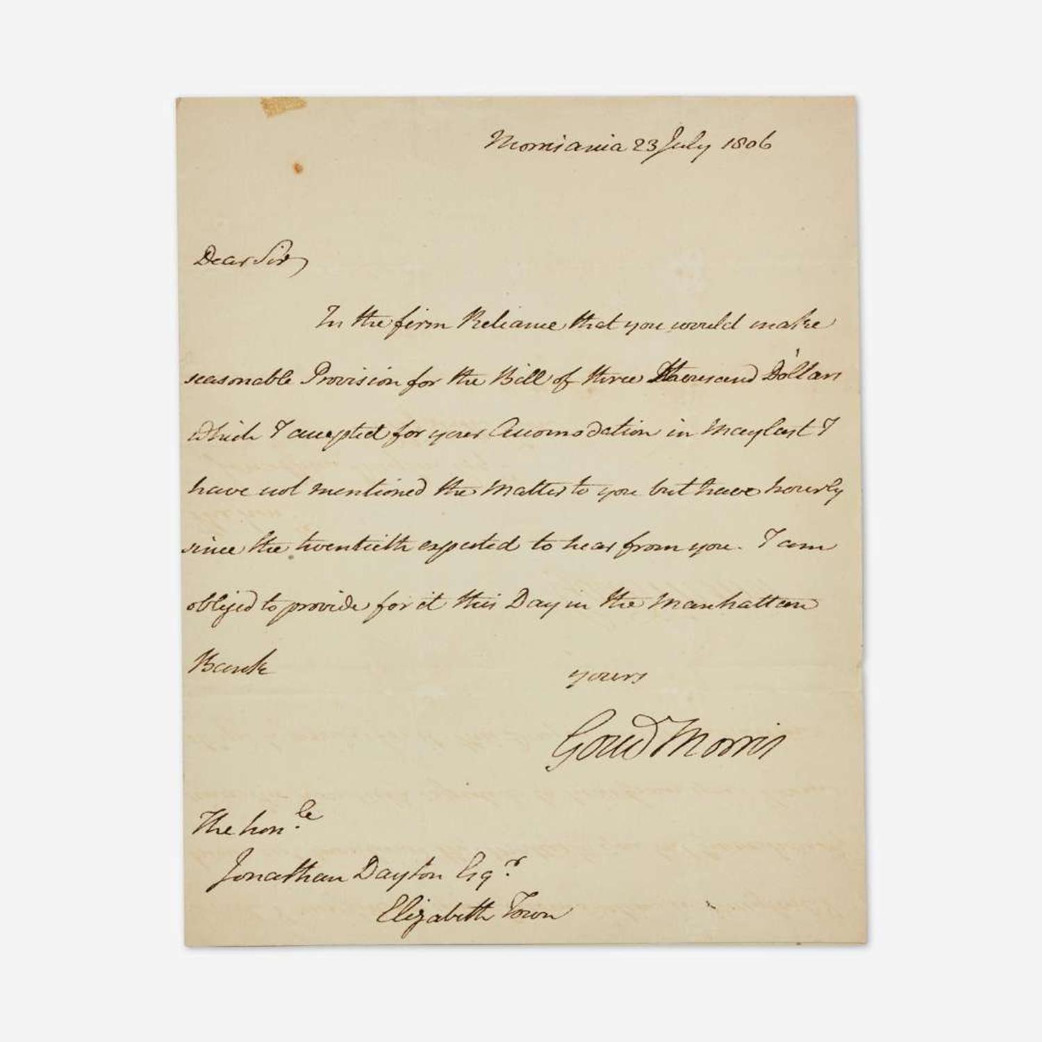 [Americana] [Constitution] Morris, Gouverneur Letter, signed
