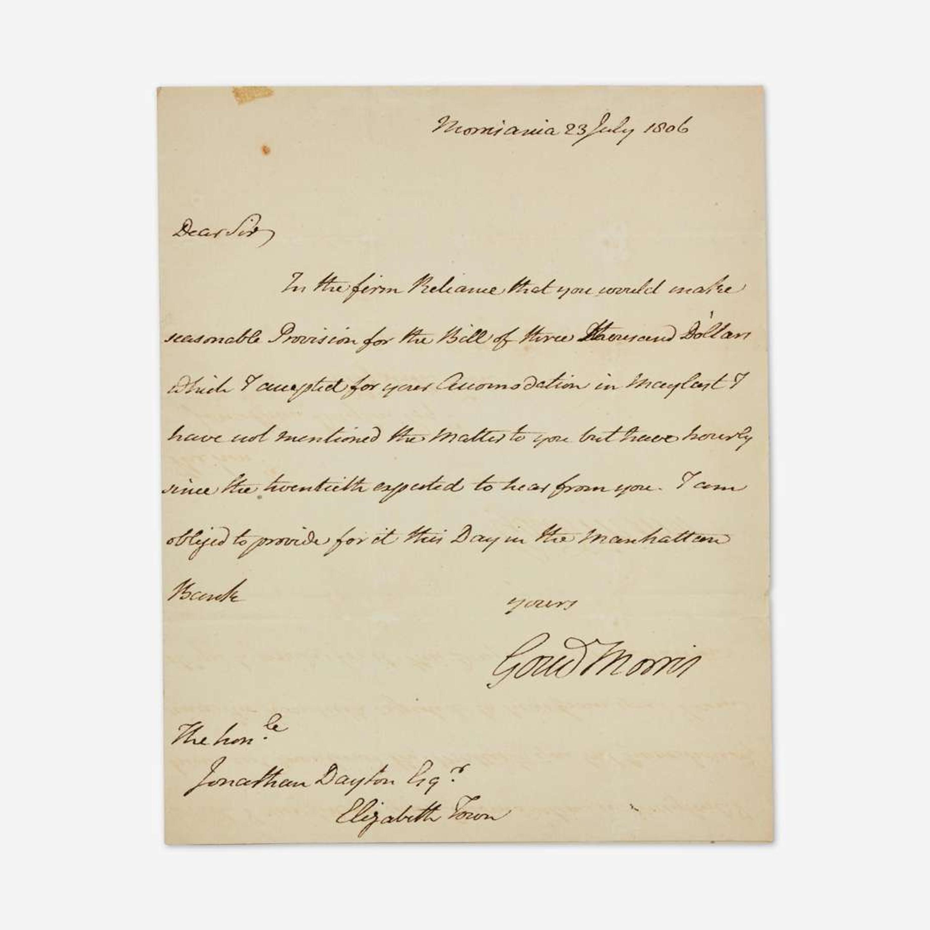 [Americana] [Constitution] Morris, Gouverneur Letter, signed