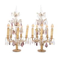 A Pair of Gilt Metal and Glass Four-Light Candelabra Lamps