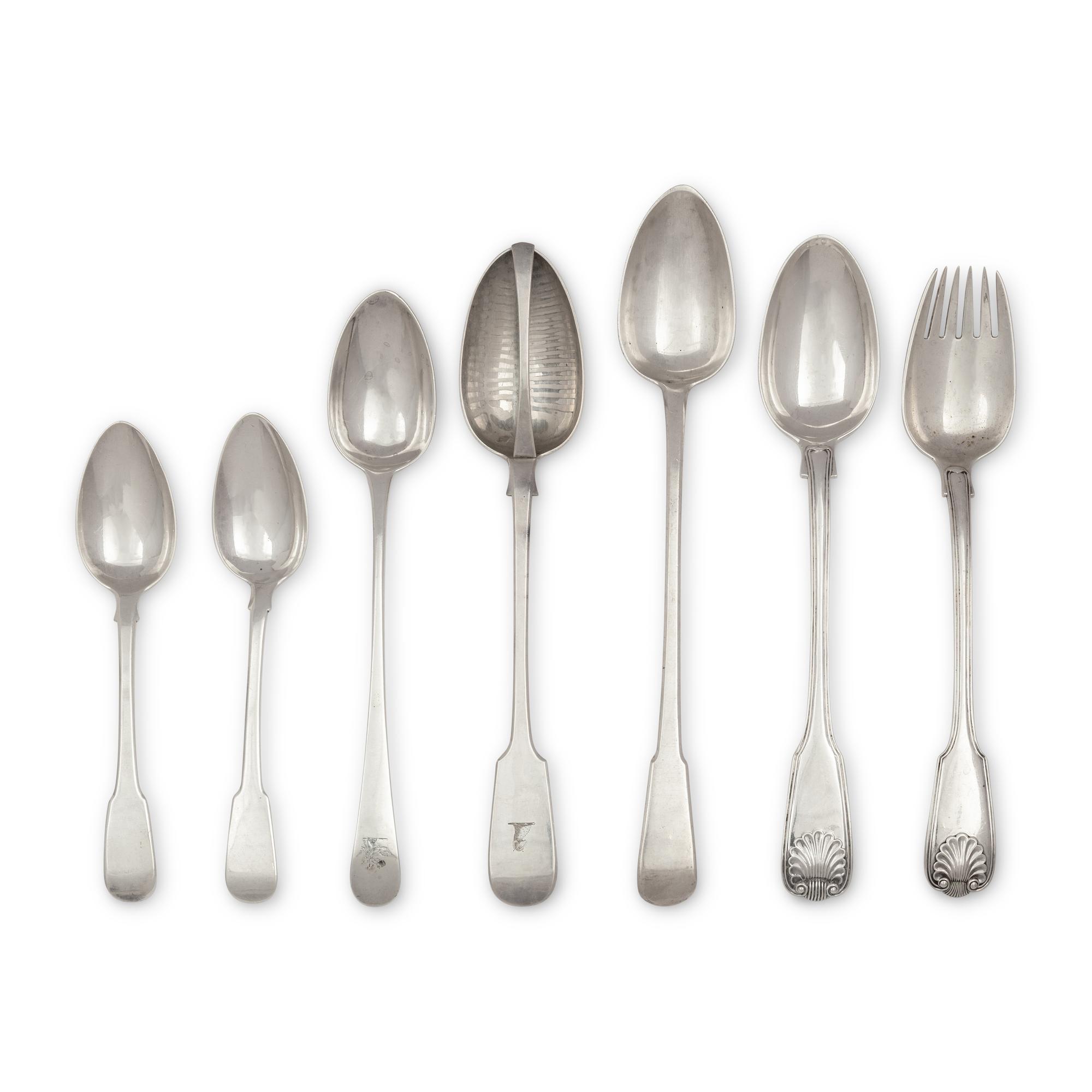 A Collection of English Silver Basting and Serving Spoons