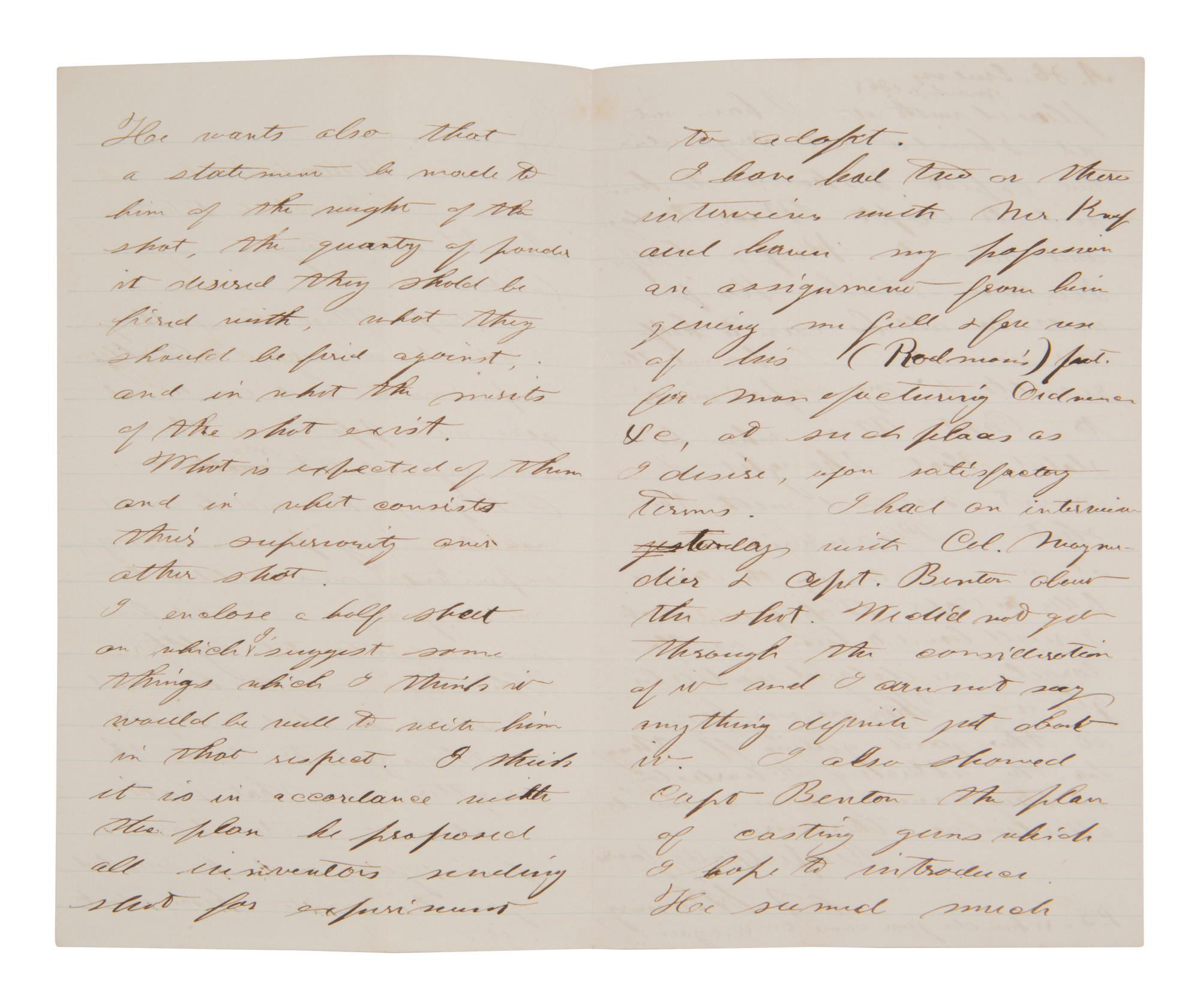 [CIVIL WAR]. Letter from engineer A. H. EMERY to James T. AMES about weapon testing and production.