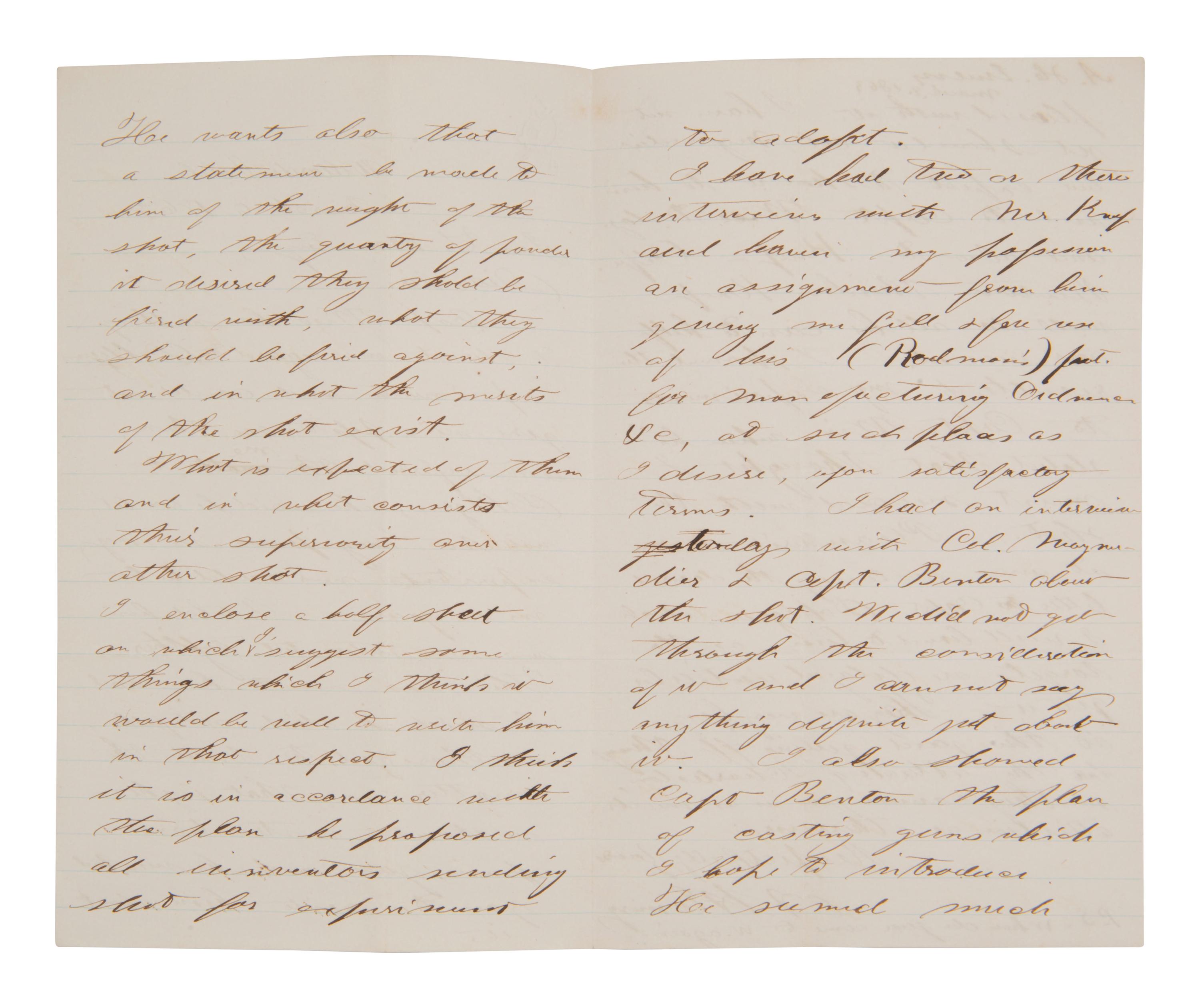 [CIVIL WAR]. Letter from engineer A. H. EMERY to James T. AMES about weapon testing and production.