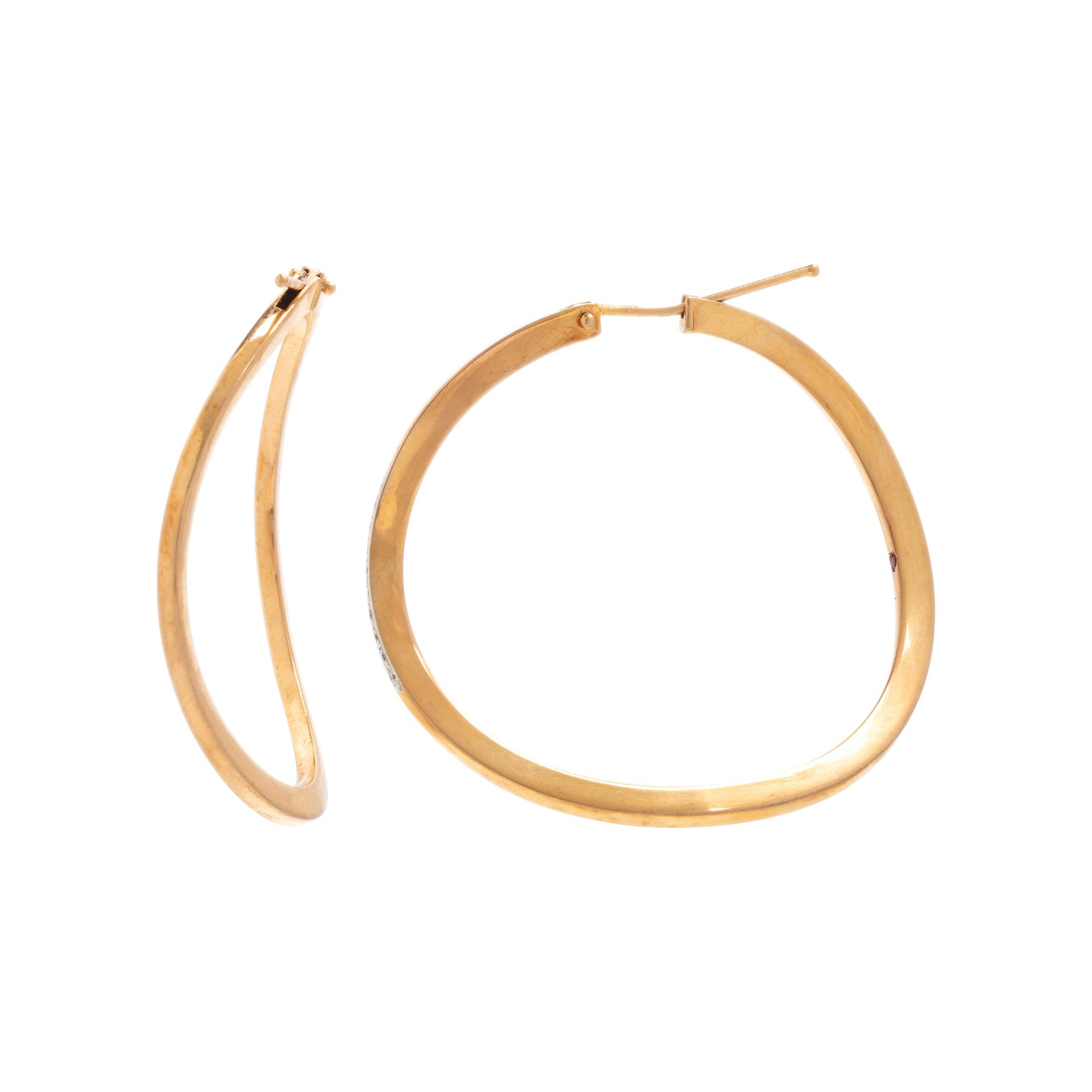 Roberto Coin, Diamond and Yellow Gold Hoop Earrings