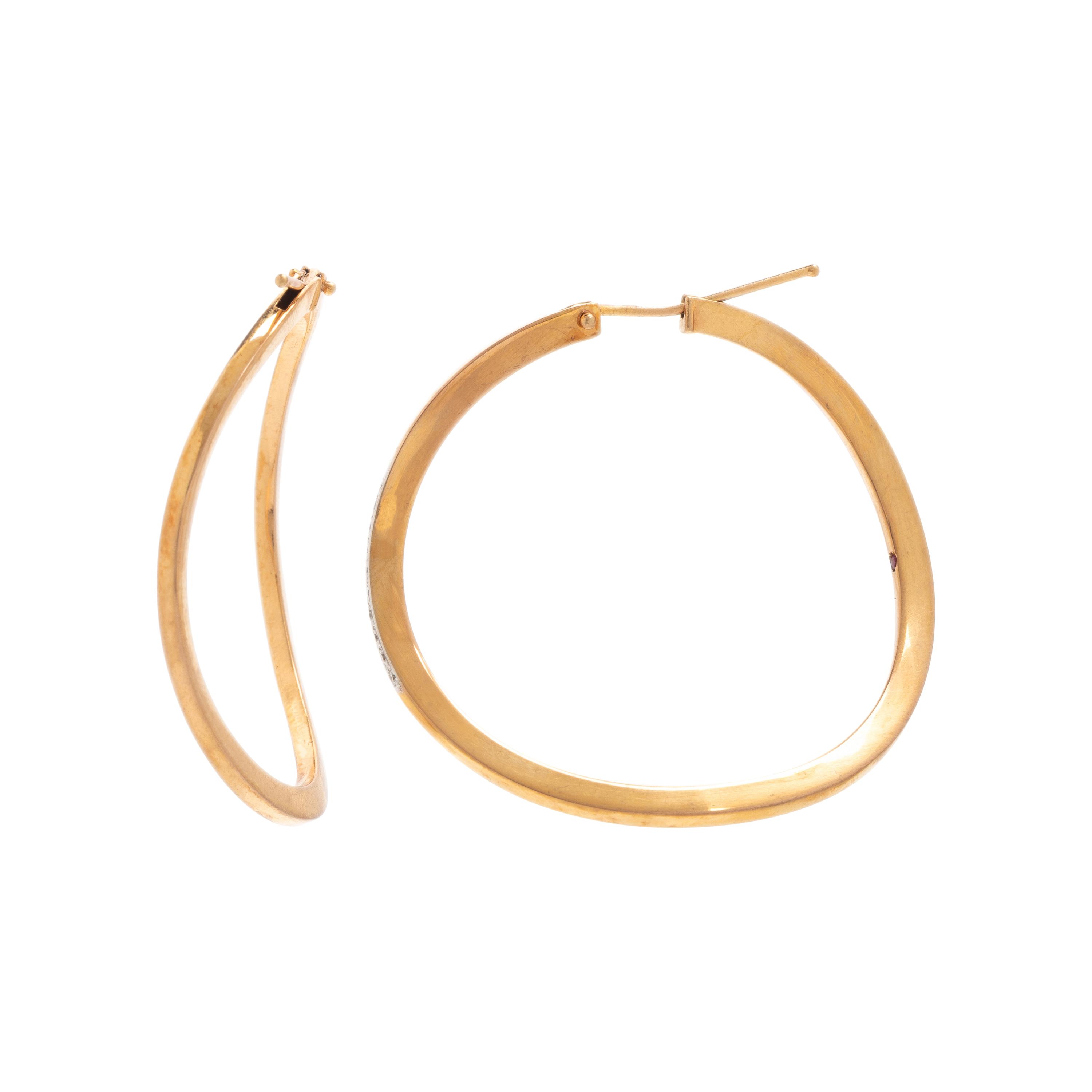 Roberto Coin, Diamond and Yellow Gold Hoop Earrings