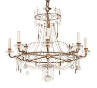 A Regency Style Gilt Metal and Crystal Eight-Light Chandelier Height 32 x diameter 31 inches. — EARLY 20TH CENTURY