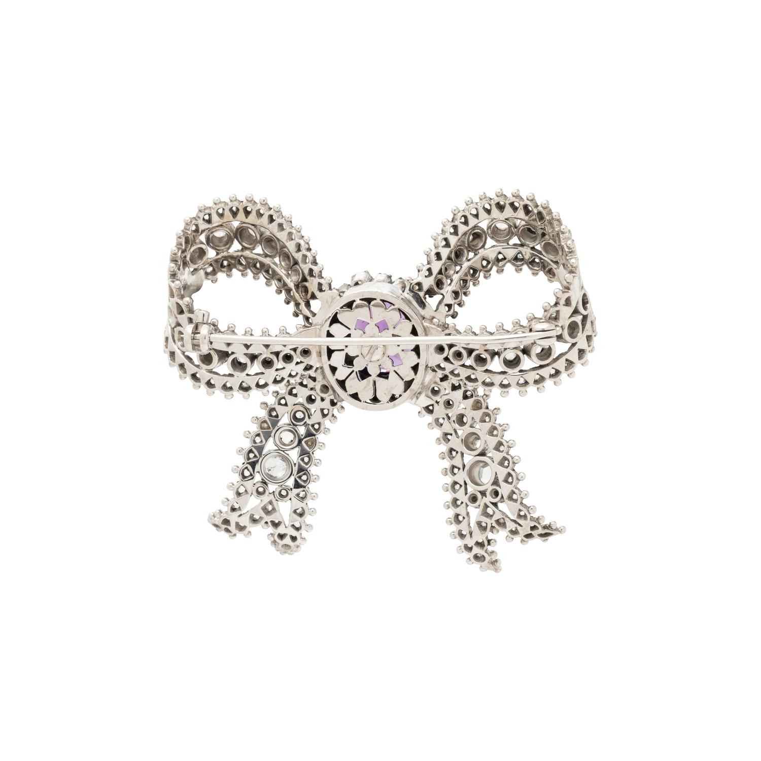 DIAMOND AND AMETHYST BOW BROOCH