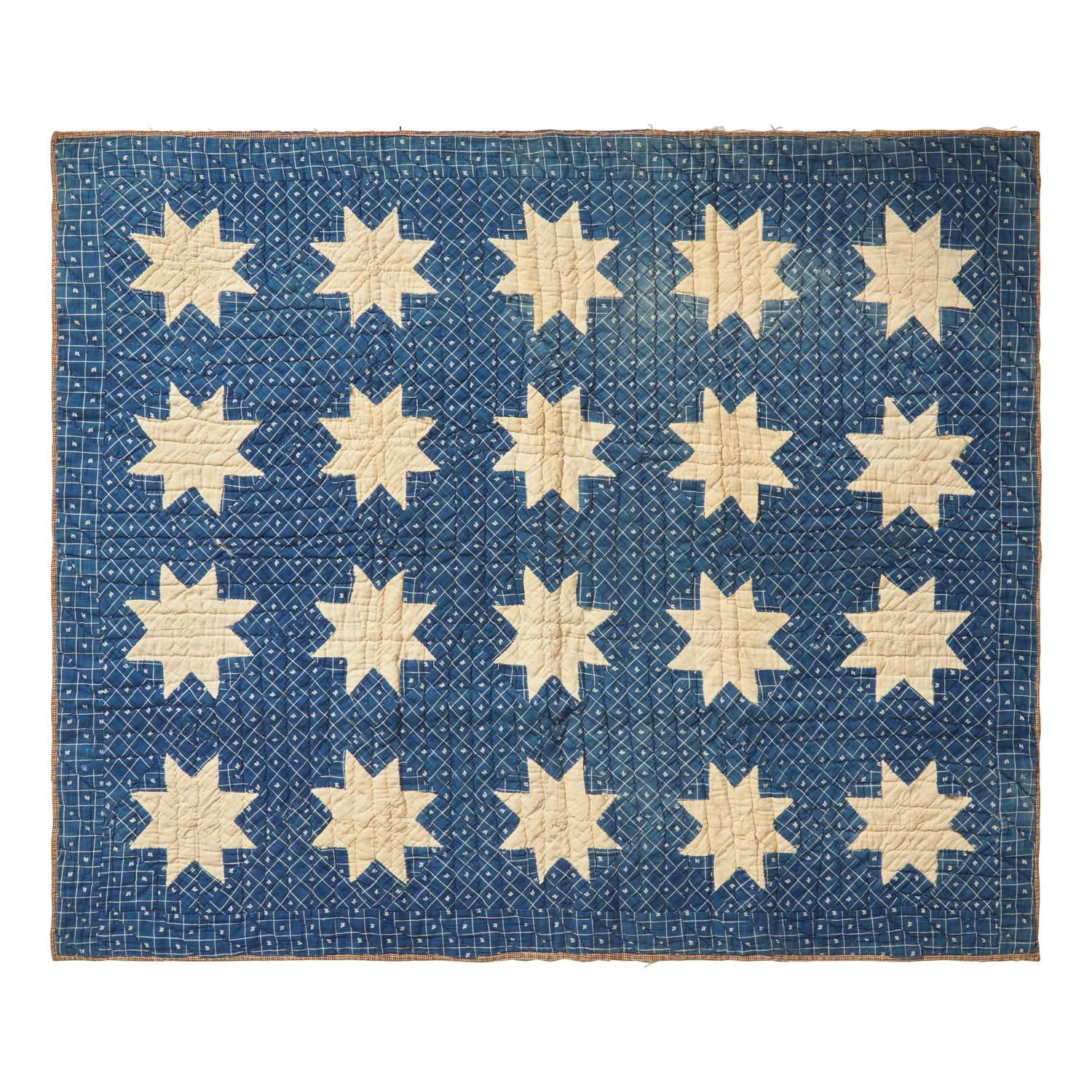 A Pieced Cotton Blue and White "Stars" Crib Quilt