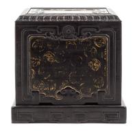 A Carved Wood Seal Box and Cover Height 7 1/4 x width 7 5/8 x depth 7 5/8 inches.