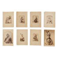 William Henry Jackson AND Alexander Gardner (American, 1843-1942 / Scottish-American 1821-1882) — Eight Cabinet Cards of Native American Subjects