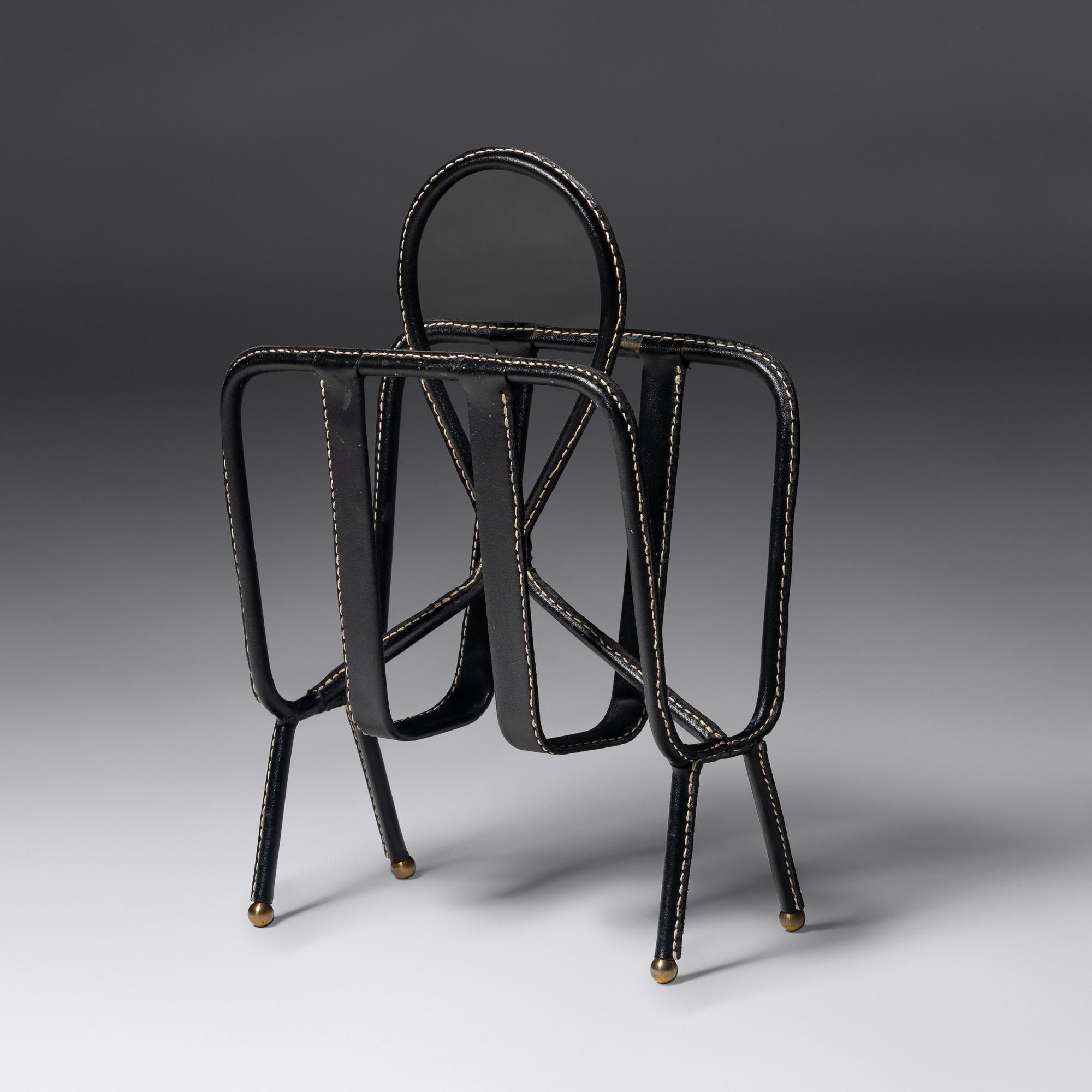 Leather Magazine Rack, c. 1960 France