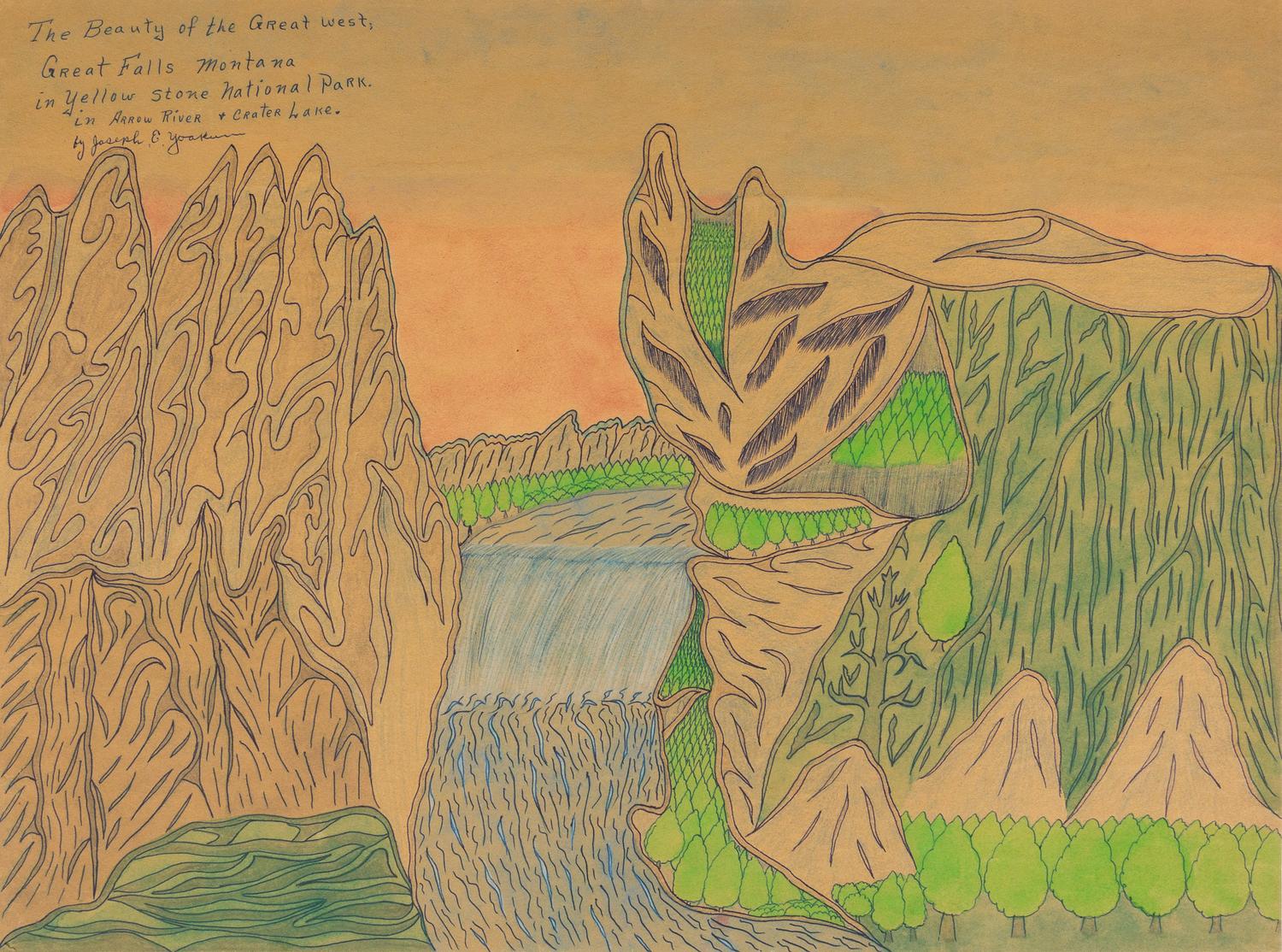 Joseph Yoakum, (American, 1886-1972), The Beauty of the Great West; Great Falls Montana in Yellow Stone National Park in Arrow River +