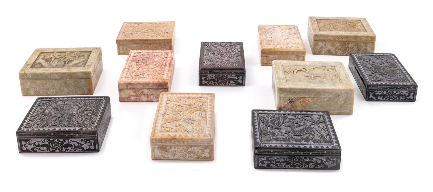 Twenty-Two Chinese Carved Soapstone Rectangular Covered Boxes