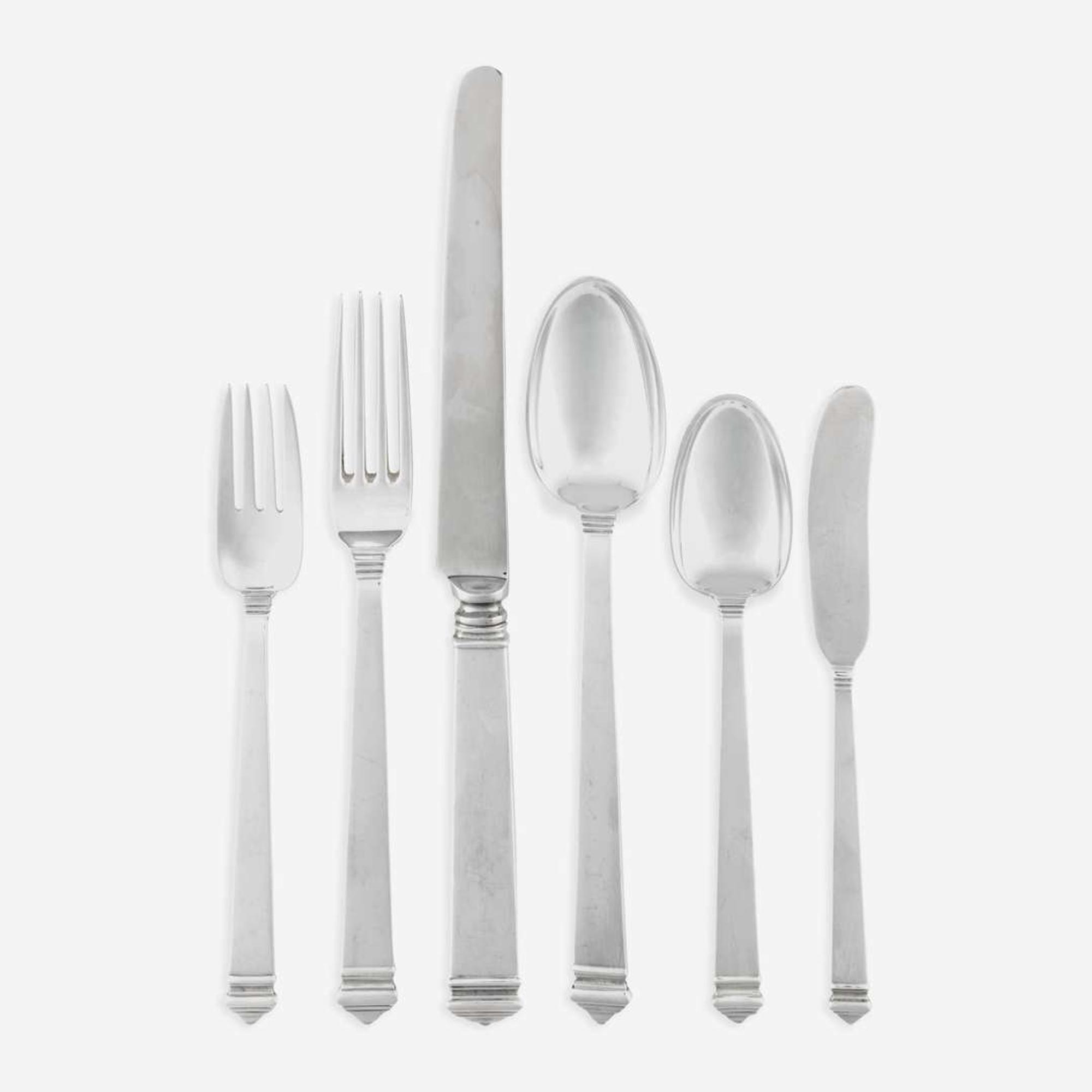 An American Sterling Silver Six-Piece Flatware Service for Eight Tiffany & Co., New York, patented 1934