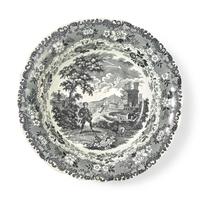 A Staffordshire Historical Transferware Franklin and Kite Pattern Punch Bowl and Basin