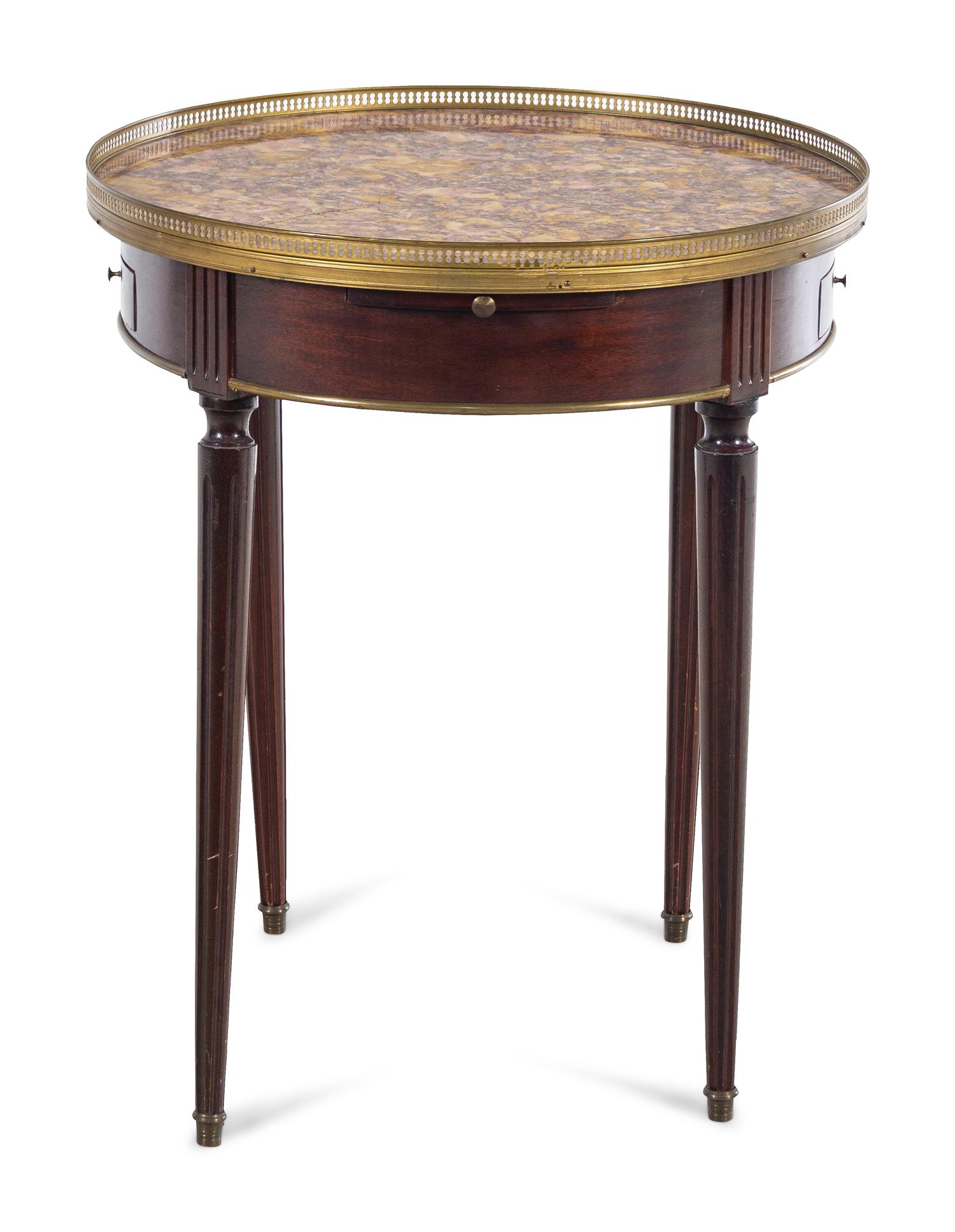 A Louis XVI Style Mahogany Marble-Top Bouillotte Table