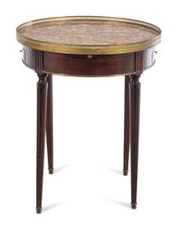 A Louis XVI Style Mahogany Marble-Top Bouillotte Table