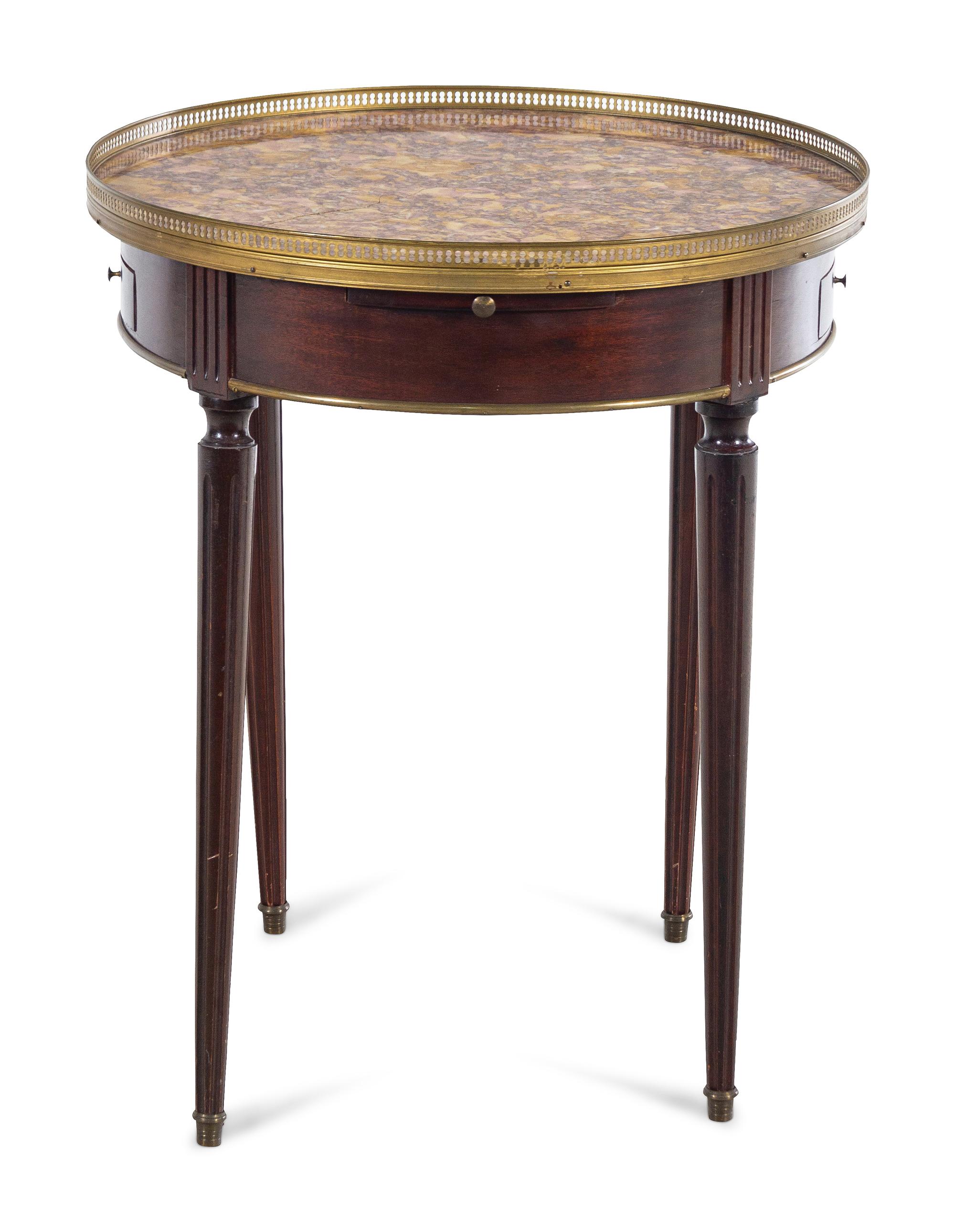 A Louis XVI Style Mahogany Marble-Top Bouillotte Table