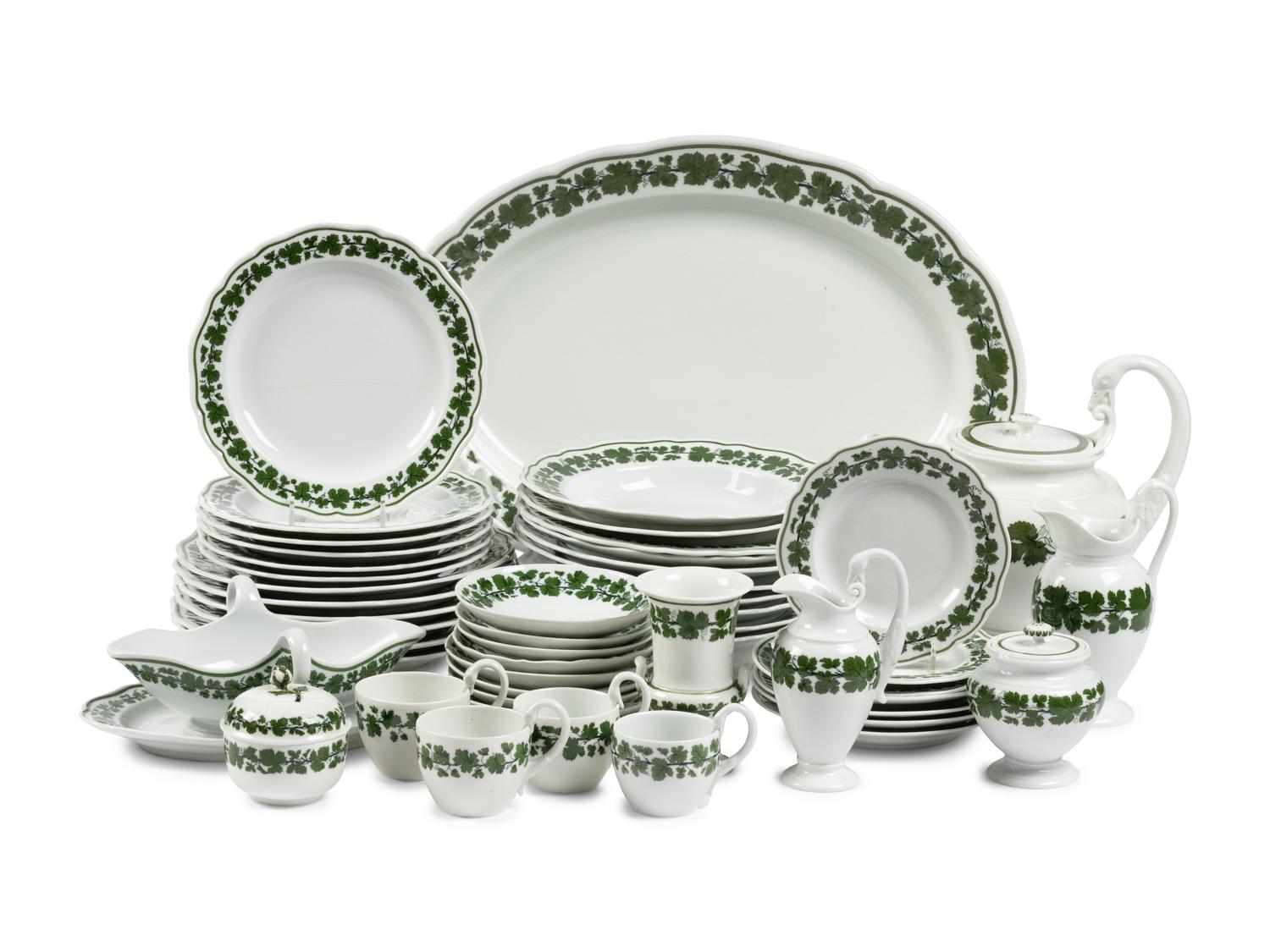 A Meissen Green Vine Porcelain Dinner Service