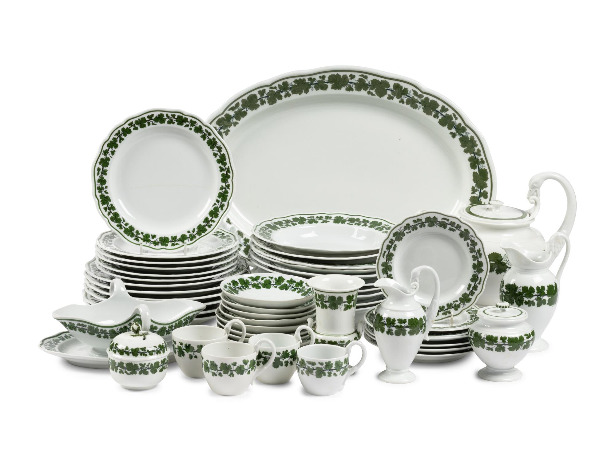 A Meissen Green Vine Porcelain Dinner Service
