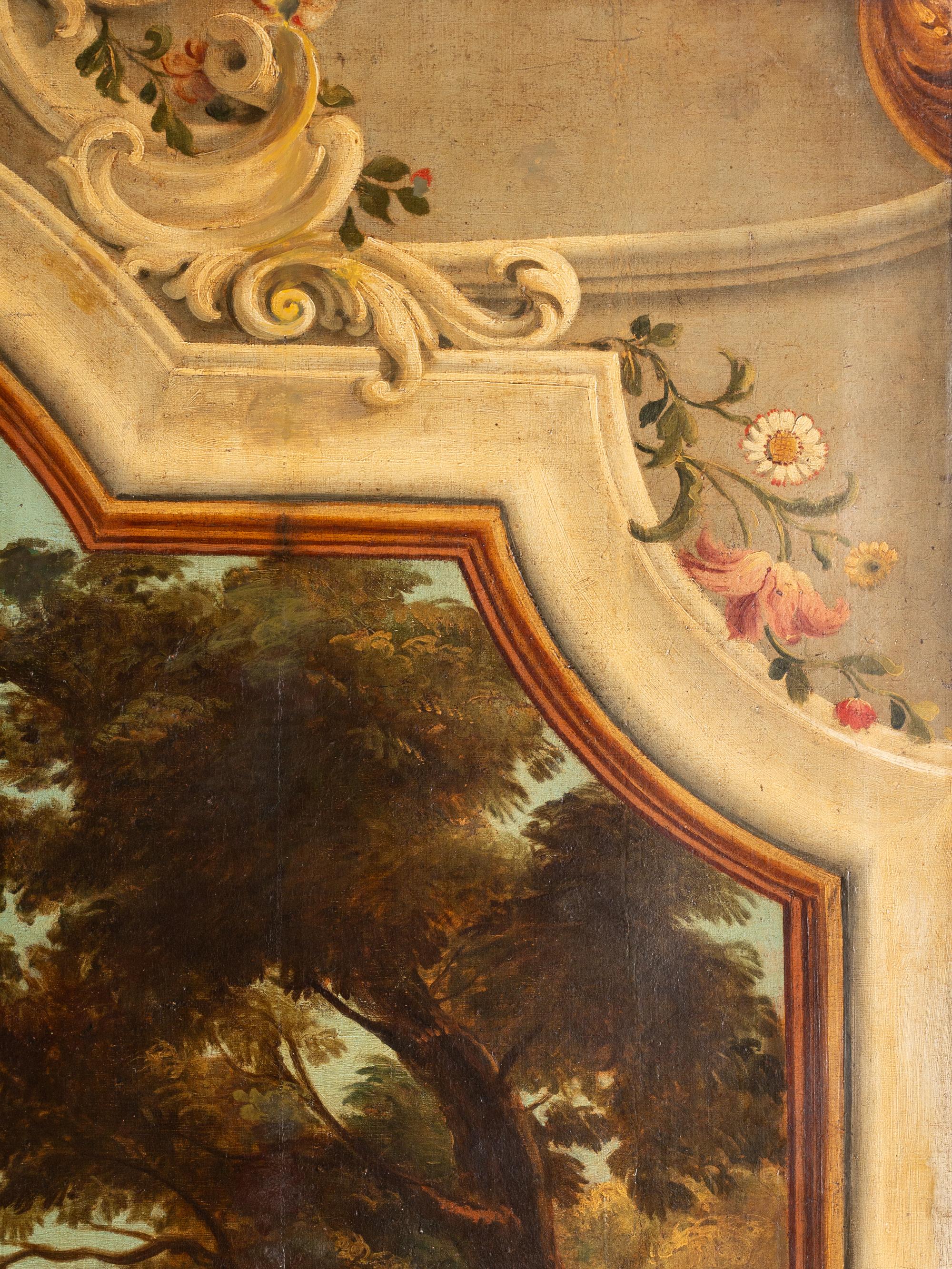 A Continental Painted Canvas Floor Screen Depicting The Judgement of Paris
