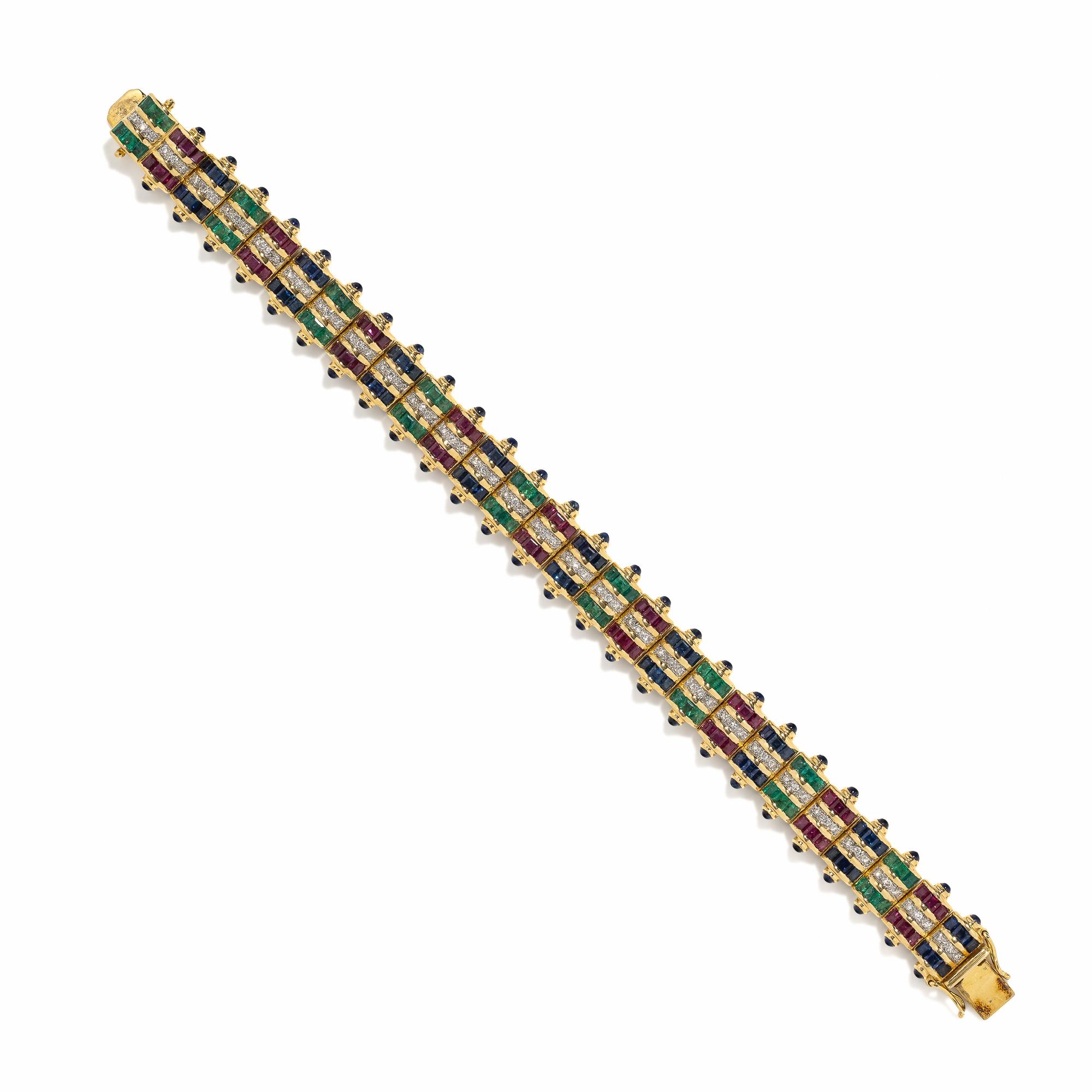 MULTIGEM, DIAMOND, AND YELLOW GOLD BRACELET