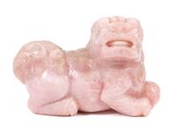 A Rose Quartz Chinese Foo Dog Height 14 x width 19 x depth 10 inches.