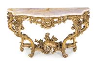 A Louis XV Style Giltwood Console Table Height 33 1/8 x width 55 x depth 20 3/4 inches. — 19TH CENTURY