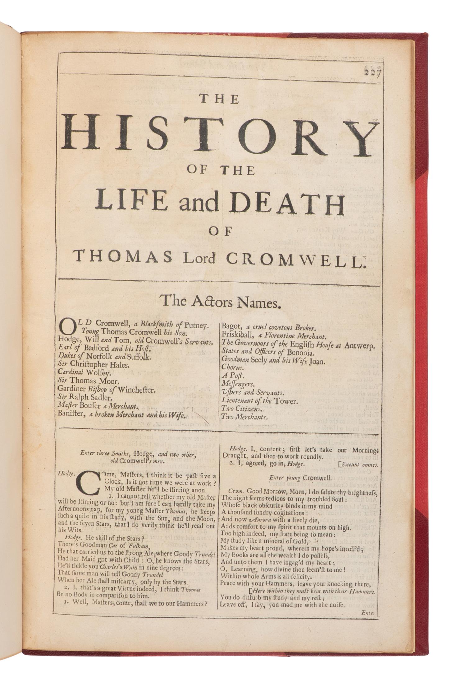 [SHAKESPEARE, William (1564-1616), spurious attribution]. The History of the Life and Death of Thomas Lord Cromwell [extracted from: THE FOURTH FOLIO. London: H. Herringman, E. Brewster, and R. Bentley, 1685].