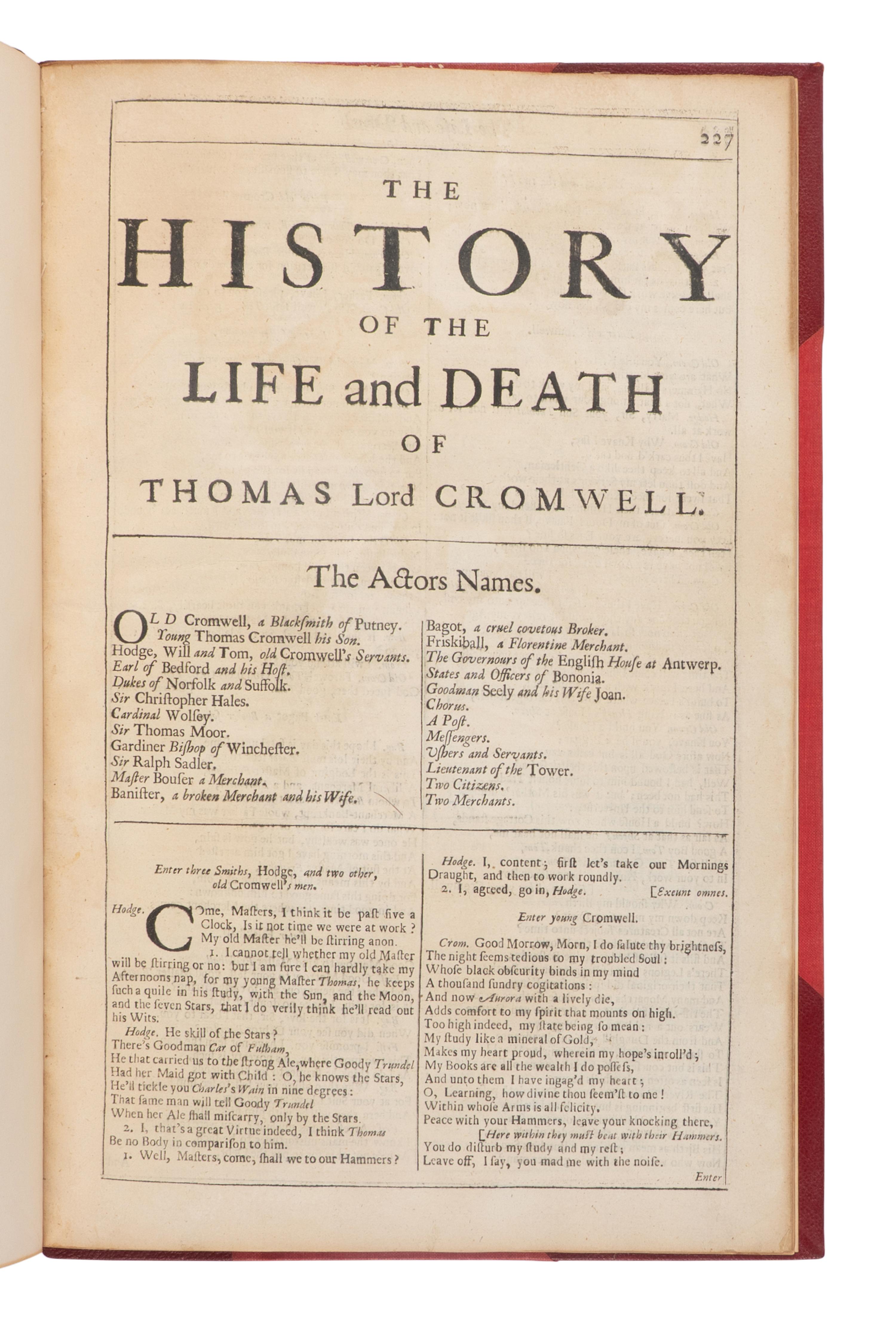 [SHAKESPEARE, William (1564-1616), spurious attribution]. The History of the Life and Death of Thomas Lord Cromwell [extracted from: THE FOURTH FOLIO. London: H. Herringman, E. Brewster, and R. Bentley, 1685].