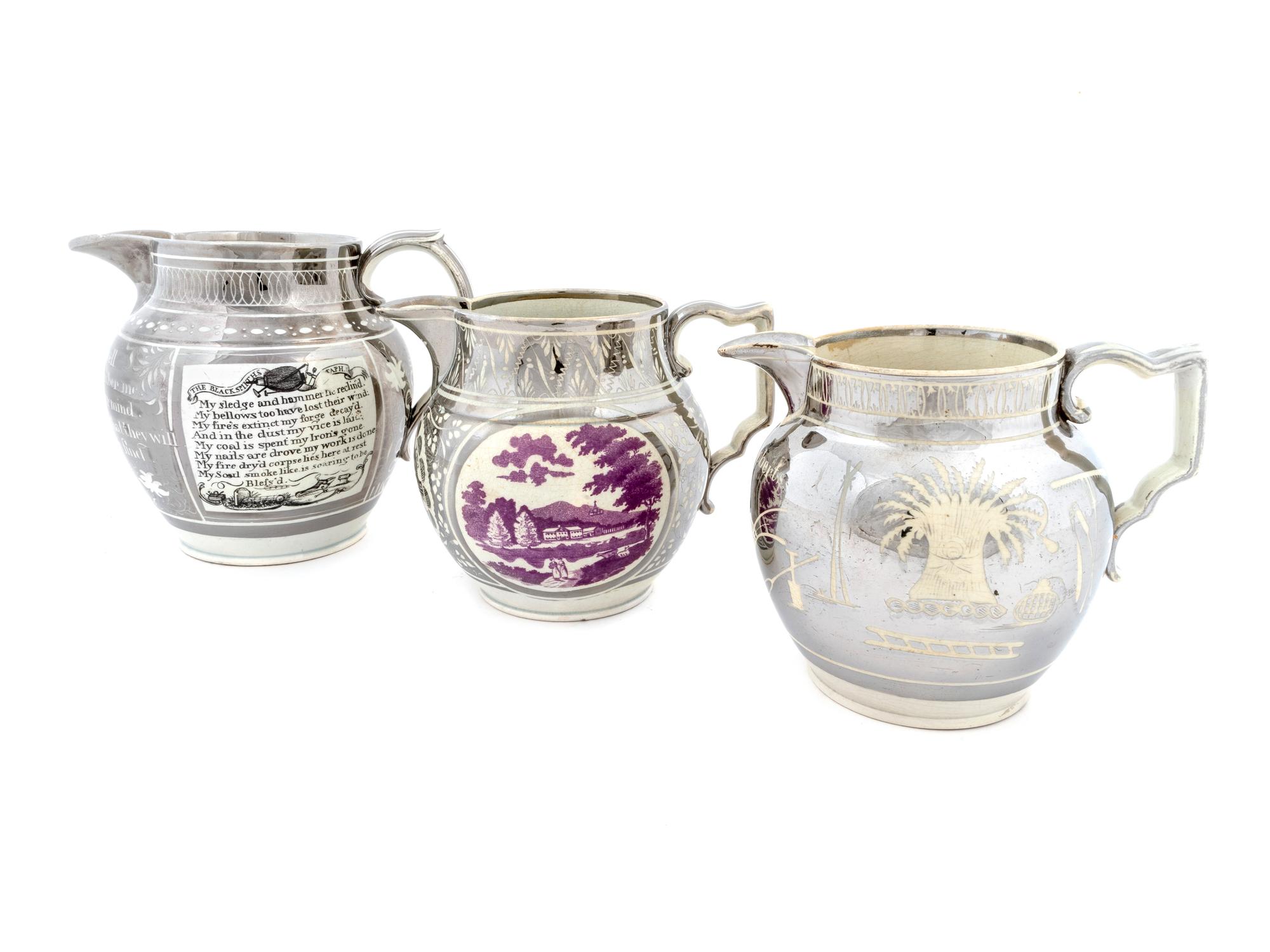 Three Pieces of Silver Luster Staffordshire Pottery