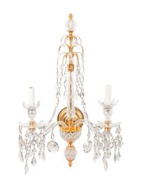 A Set of Four Georgian Style Cut Glass Two-Light Sconces