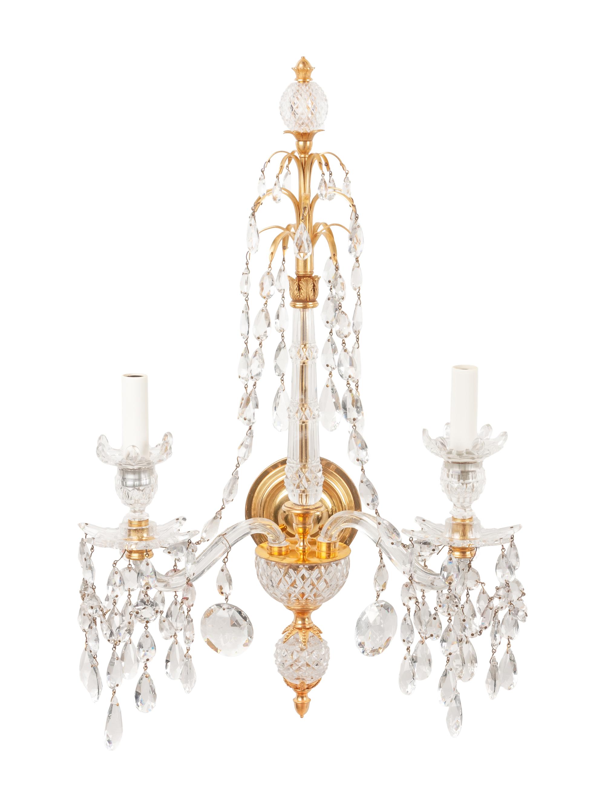 A Set of Four Georgian Style Cut Glass Two-Light Sconces