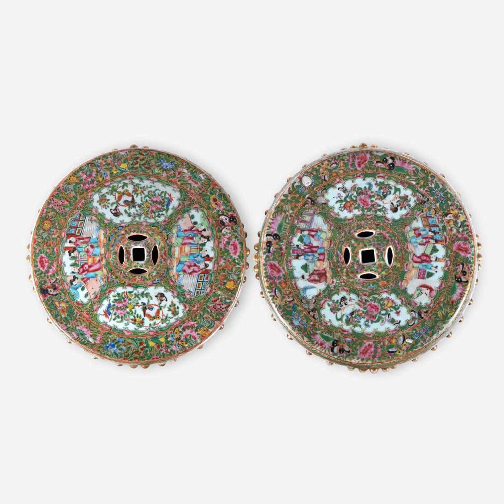 Two Chinese Export Rose Medallion porcelain garden seats 19th century