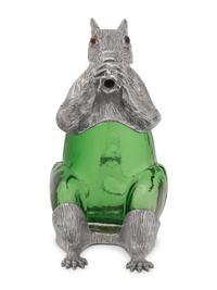 A Silver-Plate and Green Glass Squirrel Decanter
