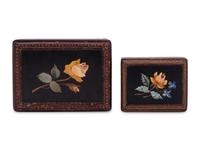 Two Continental Pietra Dura and Tooled Leather Boxes