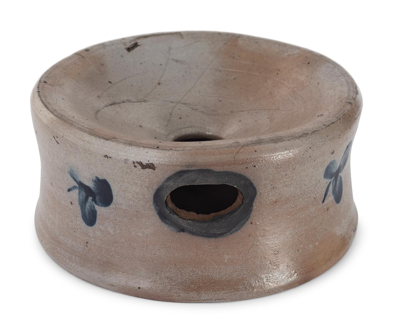 A Cobalt Decorated Stoneware Milk Pan and Spittoon
