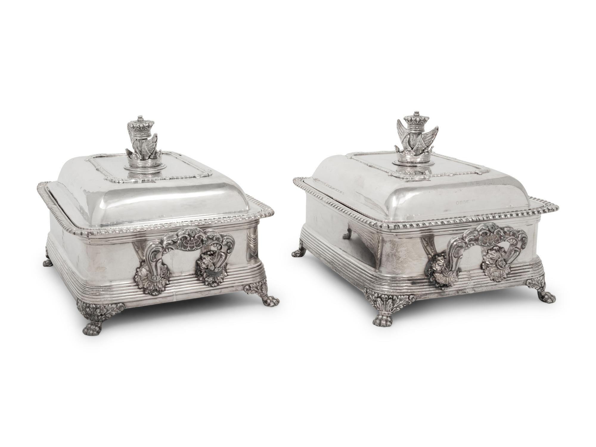A Set of Four George III Silver and Silver-Plate Chafing Dishes
