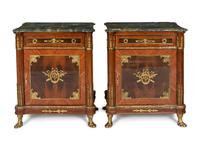 A Pair of French Empire Style Beside Cabinets with Verde Indio Marble Tops