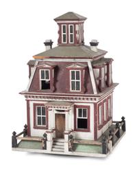 A Folk Art Painted Birdcage in the Form of a House
