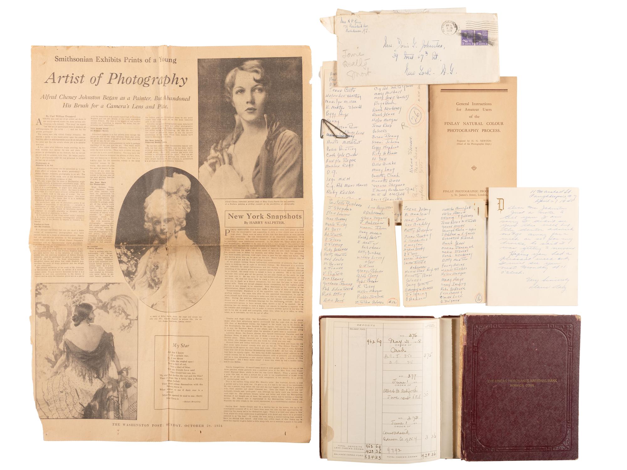 JOHNSTON, Alfred Cheney (1885-1971). Large photographic archive of glass negatives and prints. Ca 1910s-1920s.