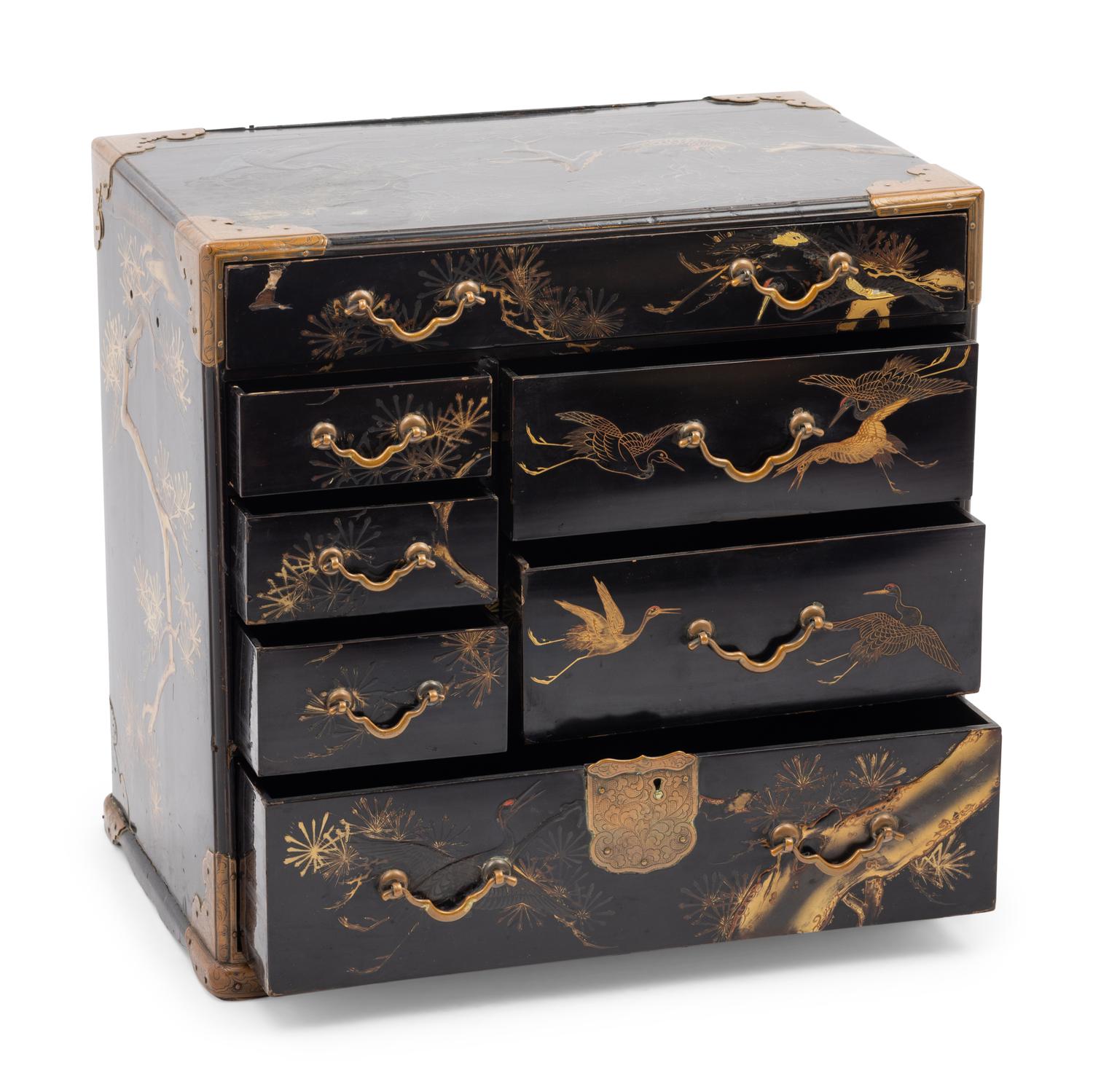 Three Japanese Gilt Decorated Black Lacquered Wares